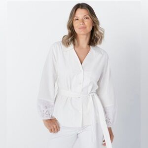 Guillaume Women’s Eyelet Blouse White Balloon Sleeves 3X